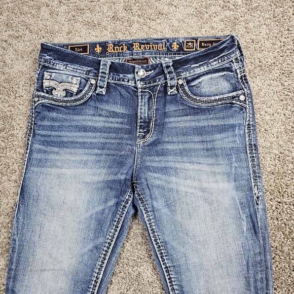 Rock Revival Liri Easy Skinny Jeans Women's Size 28 Mid Rise Embroidered Fade - Picture 2 of 10